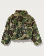 ABC CAMO ONE POINT METALLIC LONG FUR JACQUARD DOWN JACKET LADIES
