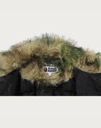ABC CAMO ONE POINT METALLIC LONG FUR JACQUARD DOWN JACKET LADIES