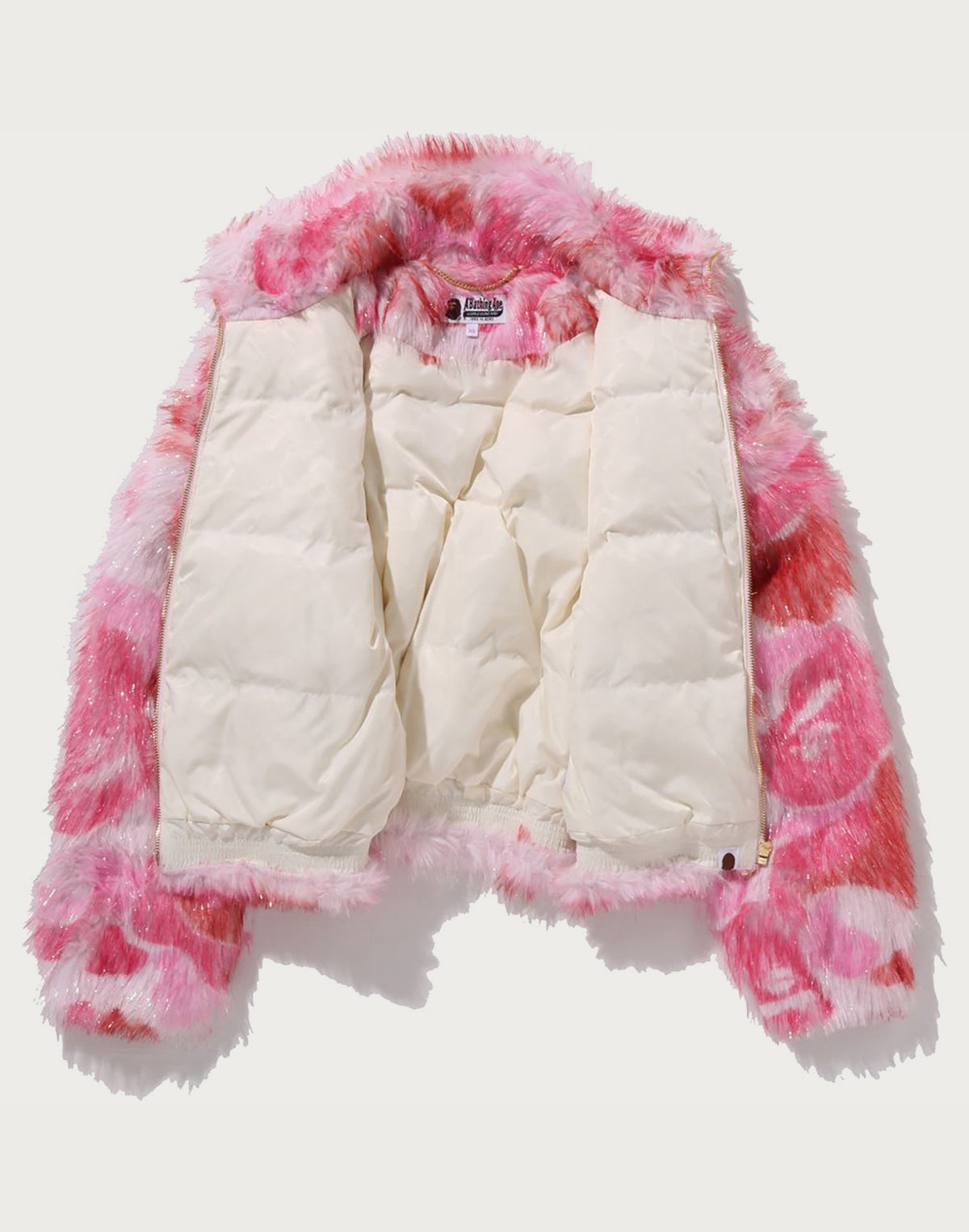 ABC CAMO ONE POINT METALLIC LONG FUR JACQUARD DOWN JACKET LADIES