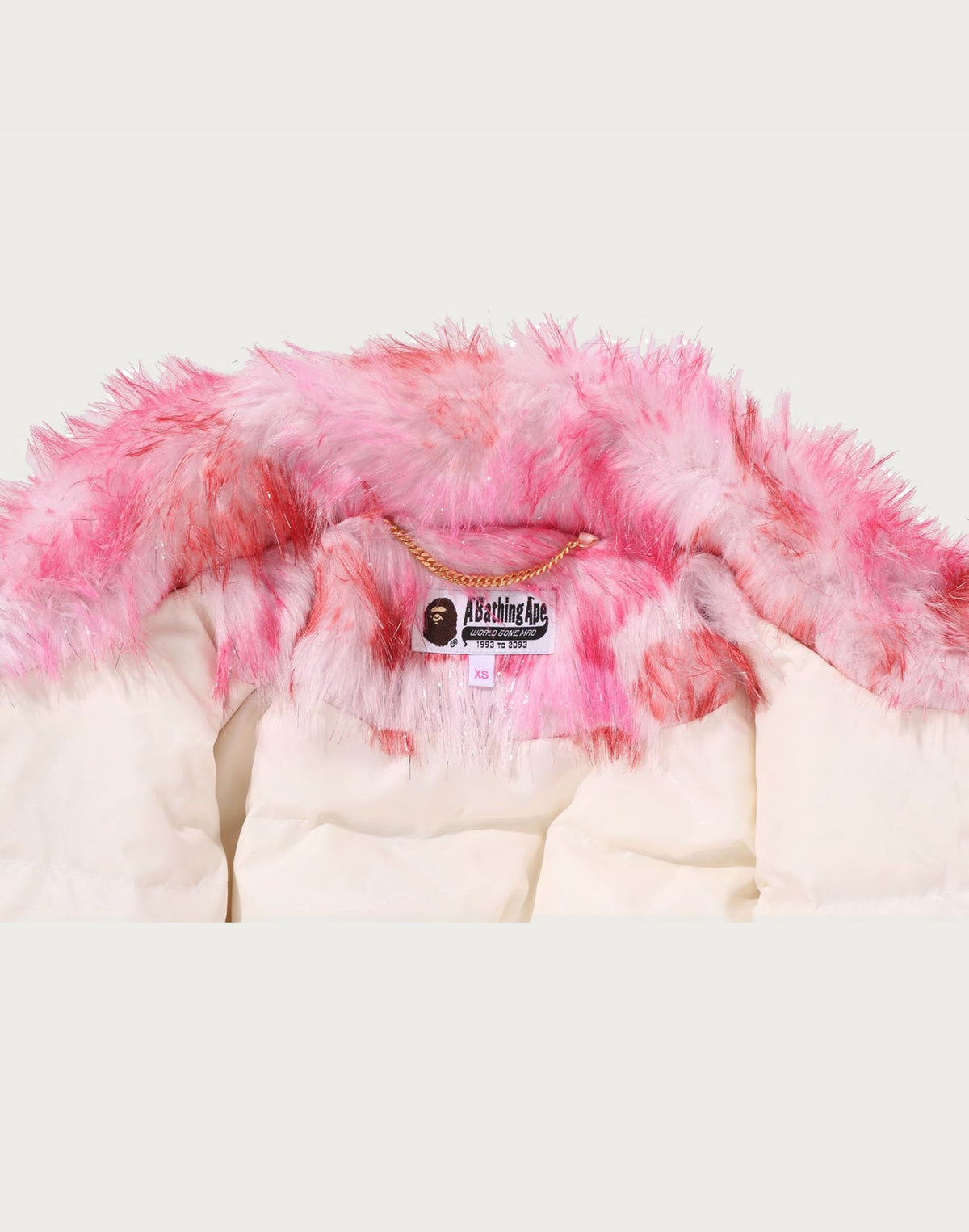 ABC CAMO ONE POINT METALLIC LONG FUR JACQUARD DOWN JACKET LADIES
