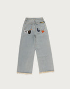 MULTI LOGO WIDE DENIM PANTS LADIES