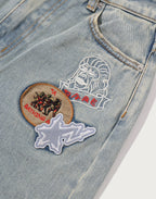 MULTI LOGO WIDE DENIM PANTS LADIES
