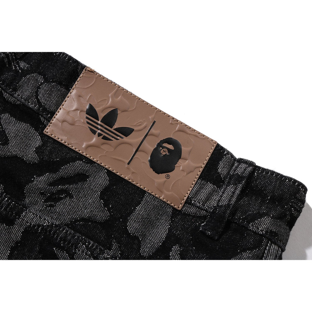 BAPE X ADIDAS CAMO JACQUARD SHARK DENIM JORTS MENS