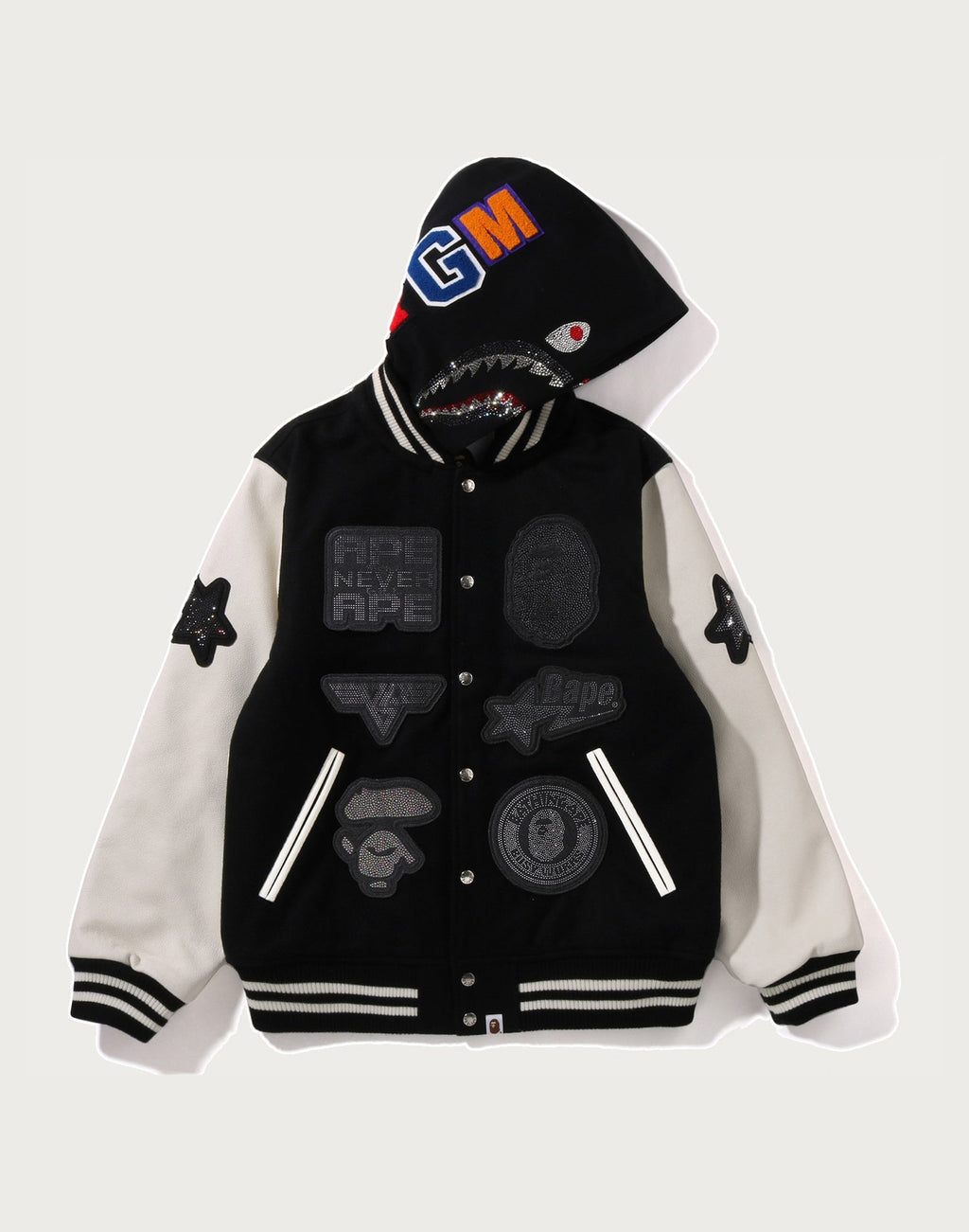 BAPE X SWAROVSKI - DETACHABLE HOODIE VARSITY JACKET MENS