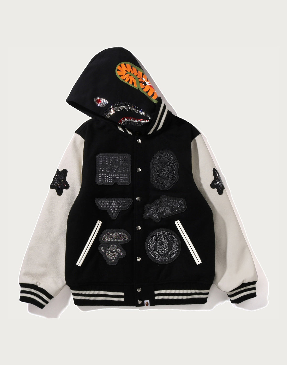 BAPE X SWAROVSKI - DETACHABLE HOODIE VARSITY JACKET MENS