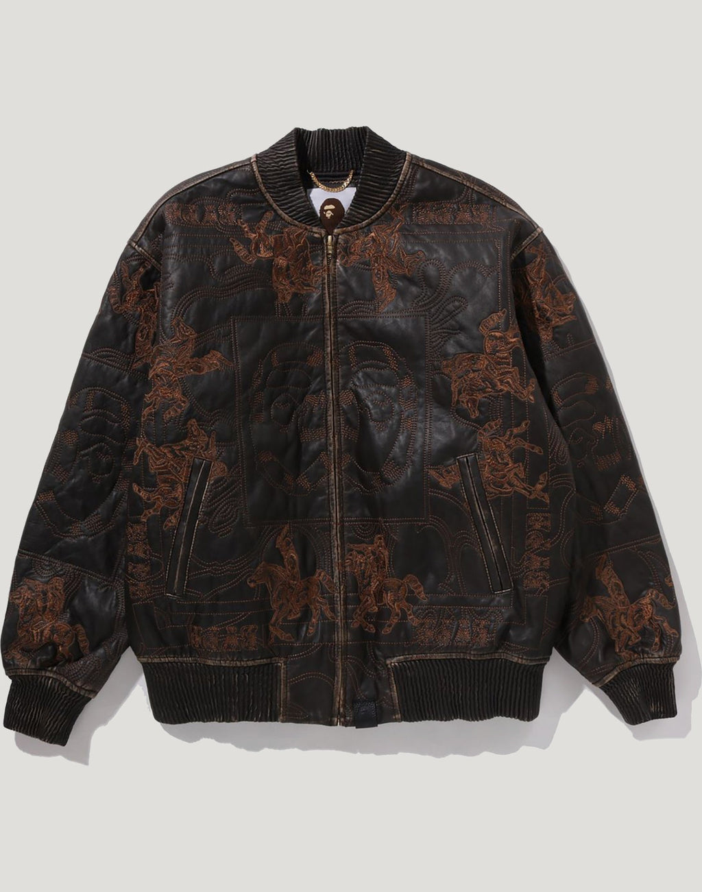 MULTI LOGO QUILTED LEATHER BOMBER JACKET MENS