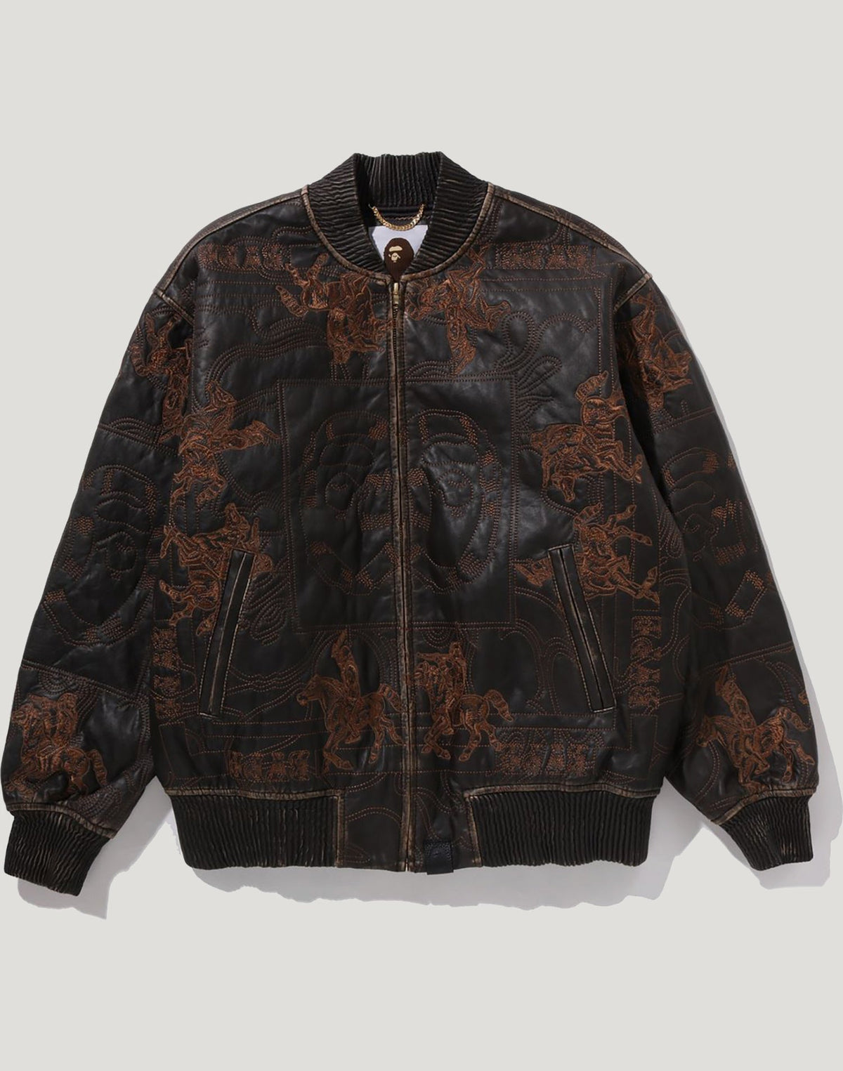 MULTI LOGO QUILTED LEATHER BOMBER JACKET MENS