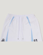 HEAVY WASH HAND DRAW FOOTBALL LOGO RELAXED FIT SWEAT SHORTS MENS