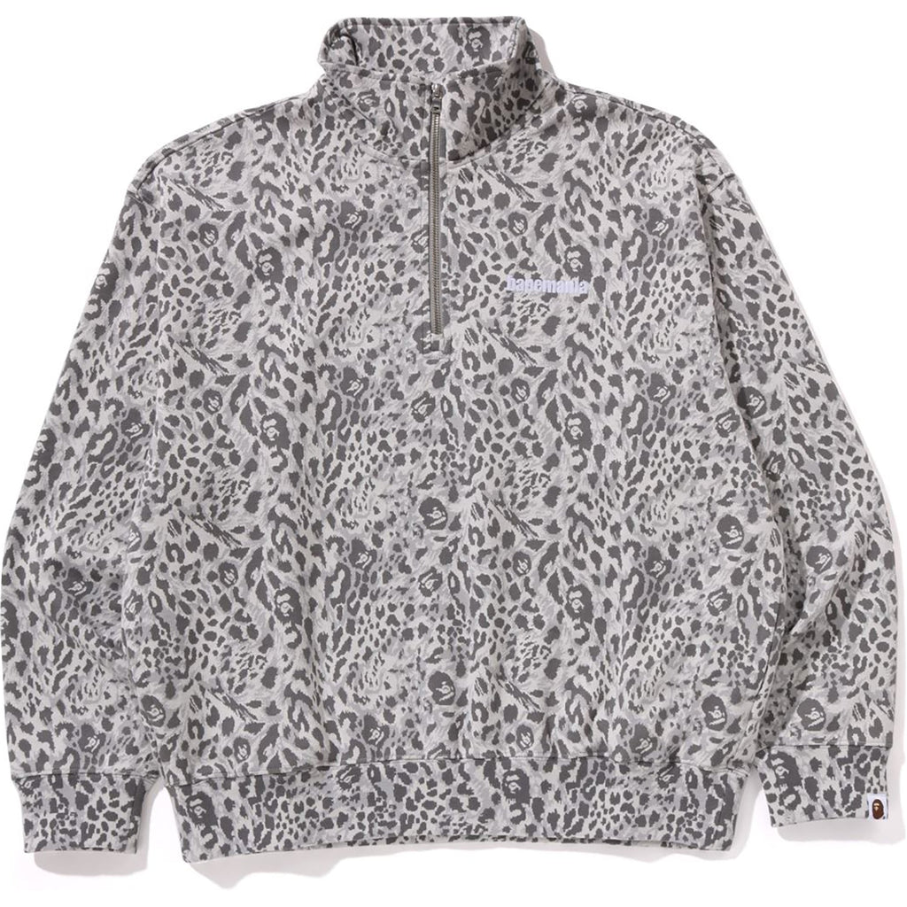 WILD LEOPARD PATTERN RELAXED FIT HALF ZIP SWEATSHIRT MENS