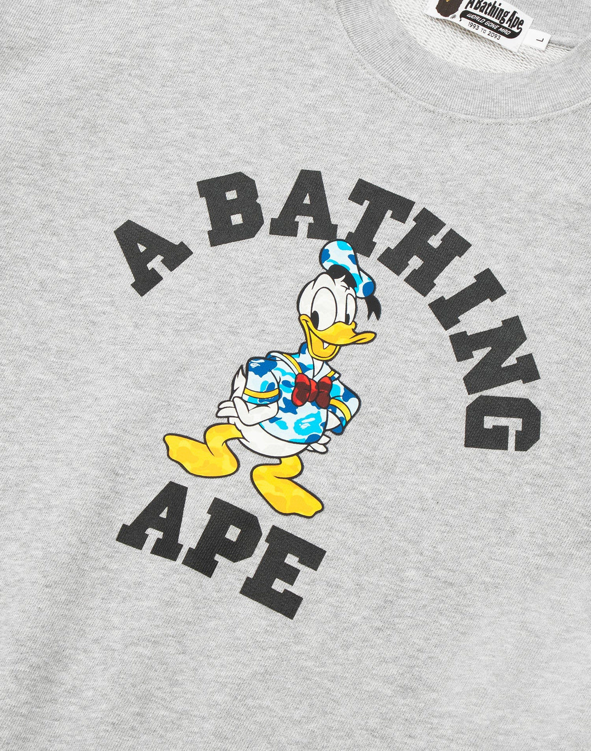 BAPE X DISNEY DONALD DUCK COLLEGE RELAXED FIT CREWNECK MENS