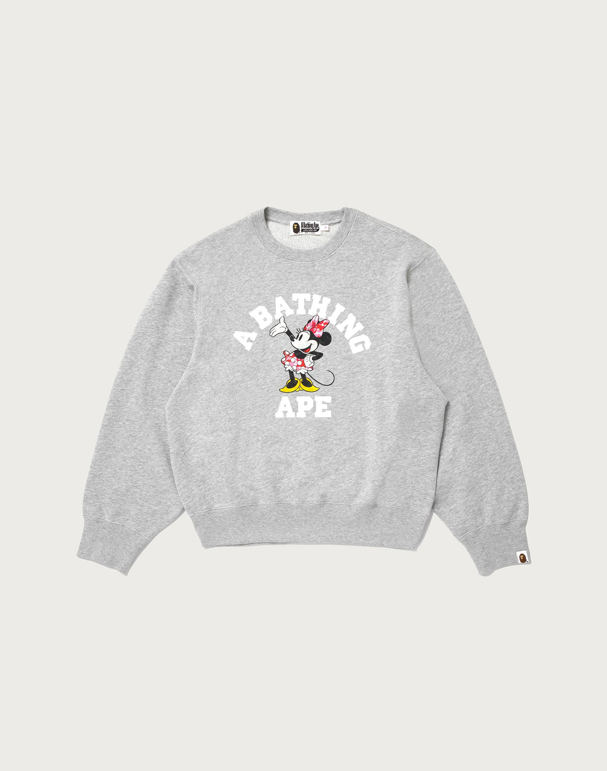 BAPE X DISNEY MINNIE MOUSE COLLEGE CREWNECK SWEATSHIRT LADIES