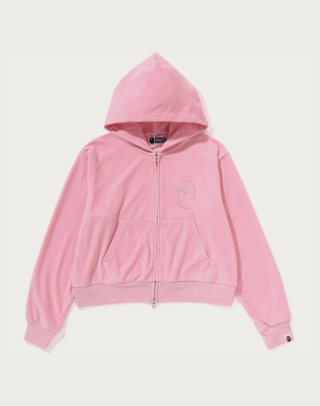 CRYSTAL STONE APE HEAD VELOUR ZIP HOODIE LADIES