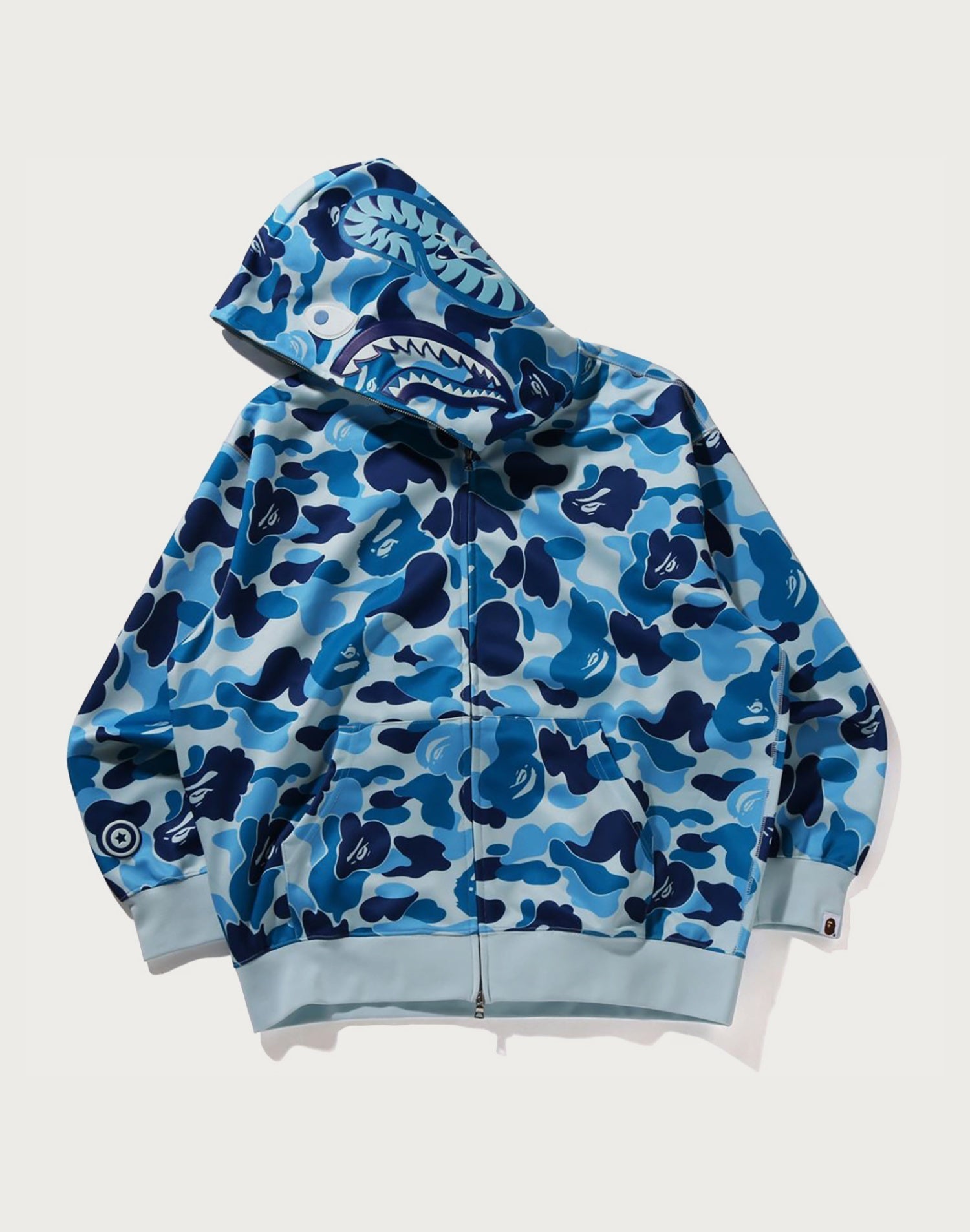 ABC CAMO POLYESTER RELAXED FIT SHARK FULL ZIP HOODIE MENS