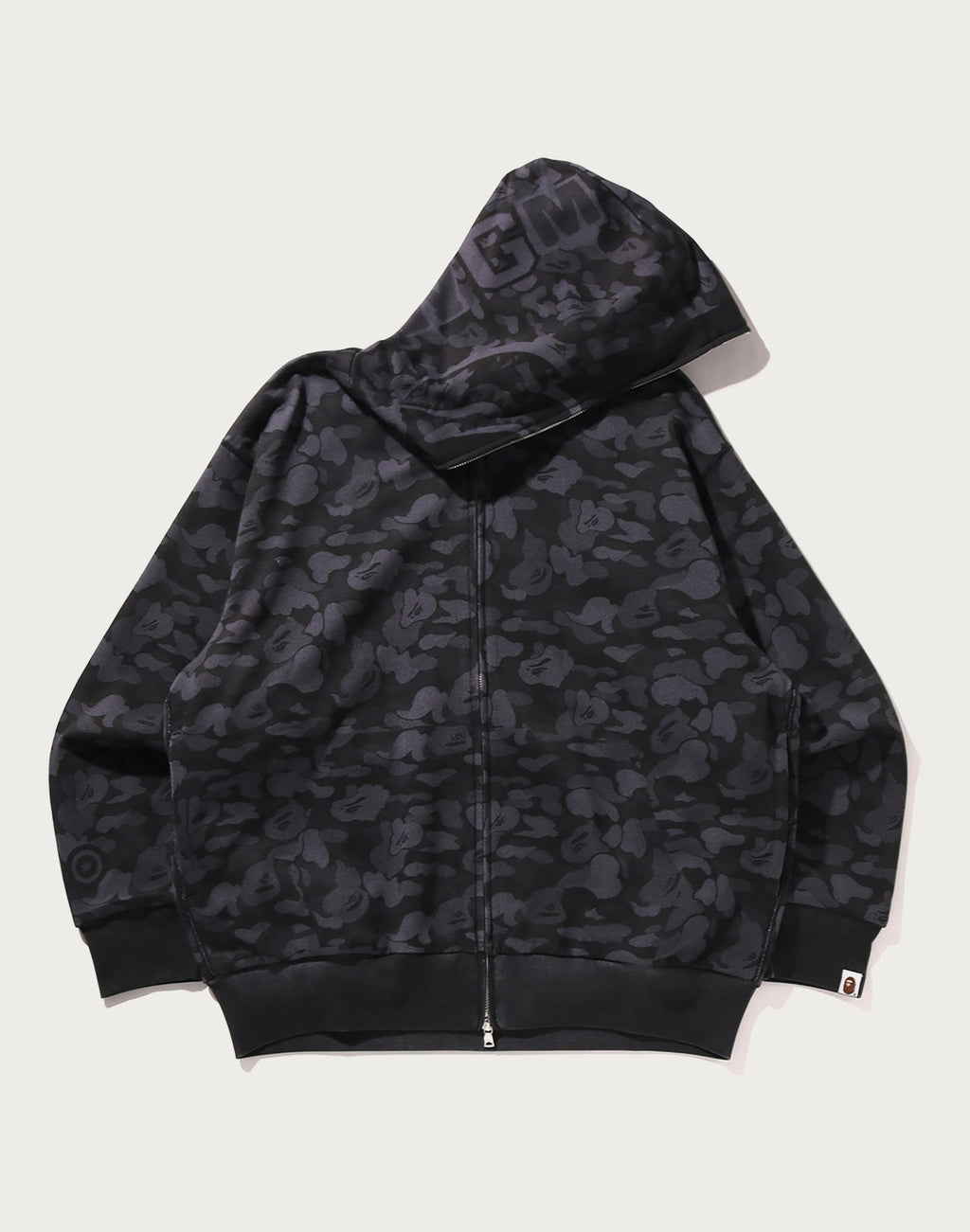CAMO FAKE PRINT RELAXED FIT SHARK FULL ZIP HOODIE MENS