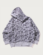 CAMO FAKE PRINT RELAXED FIT SHARK FULL ZIP HOODIE MENS