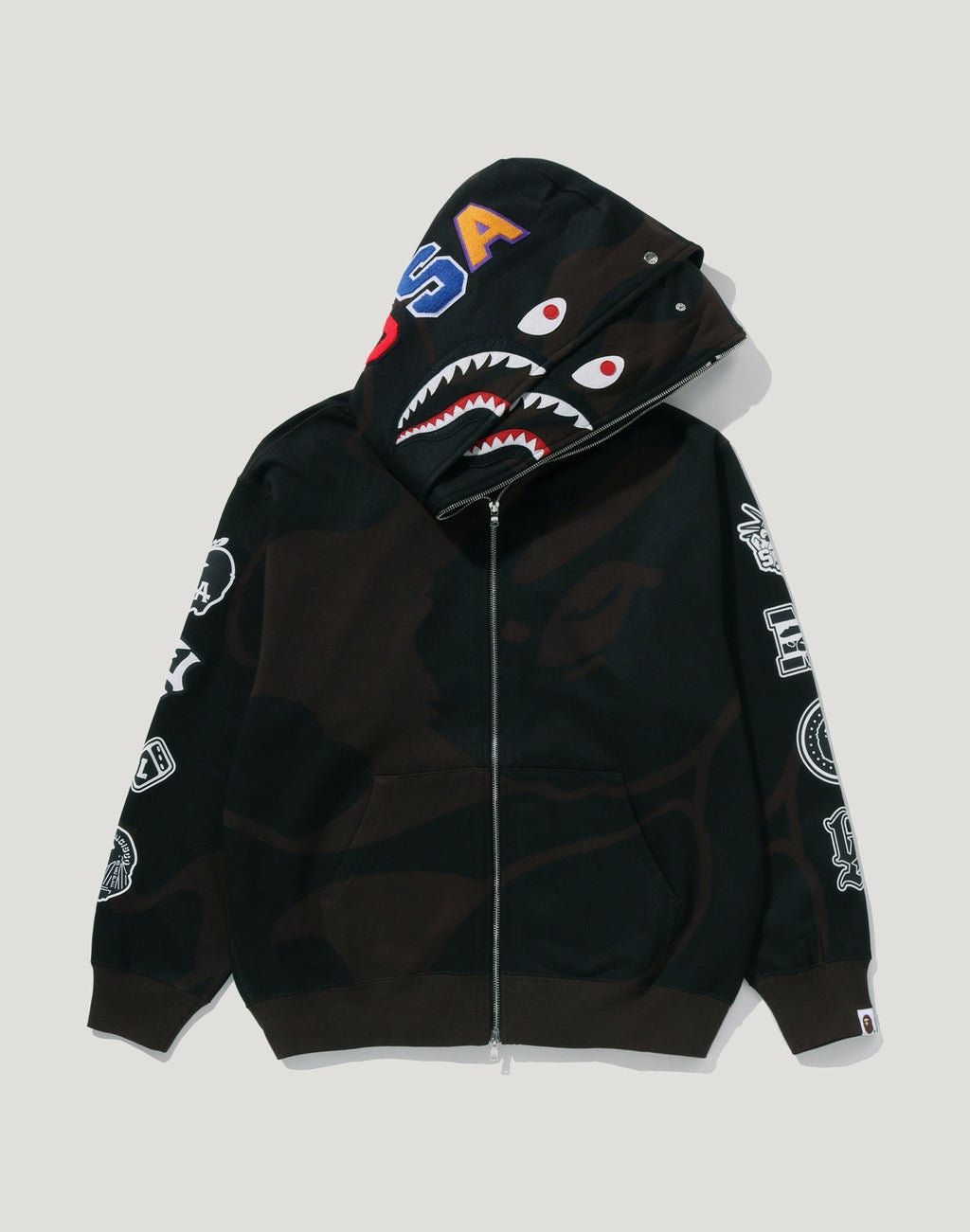 BAPE US BLACK FRIDAY SOLID CAMO DOUBLE SHARK FULL ZIP HOODIE MENS