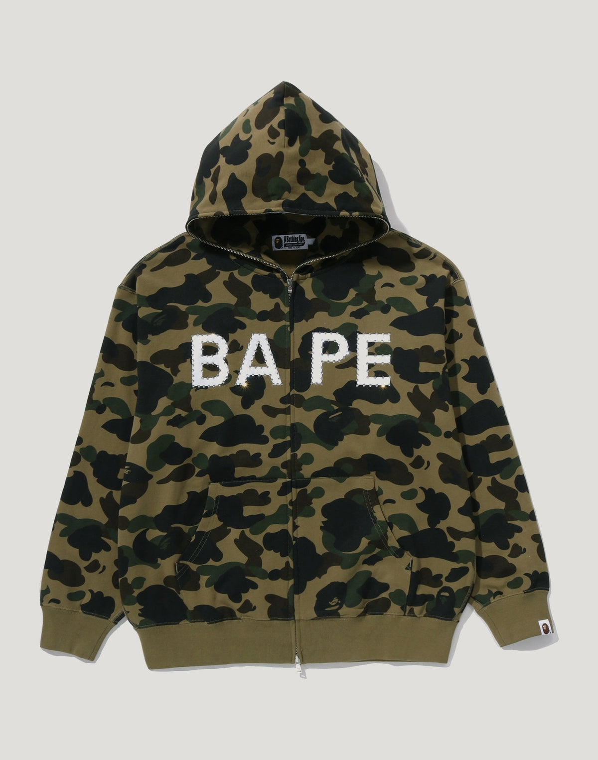 1ST CAMO BAPE LOGO RHINESTONE RELAXED FIT FULL ZIP HOODIE MENS