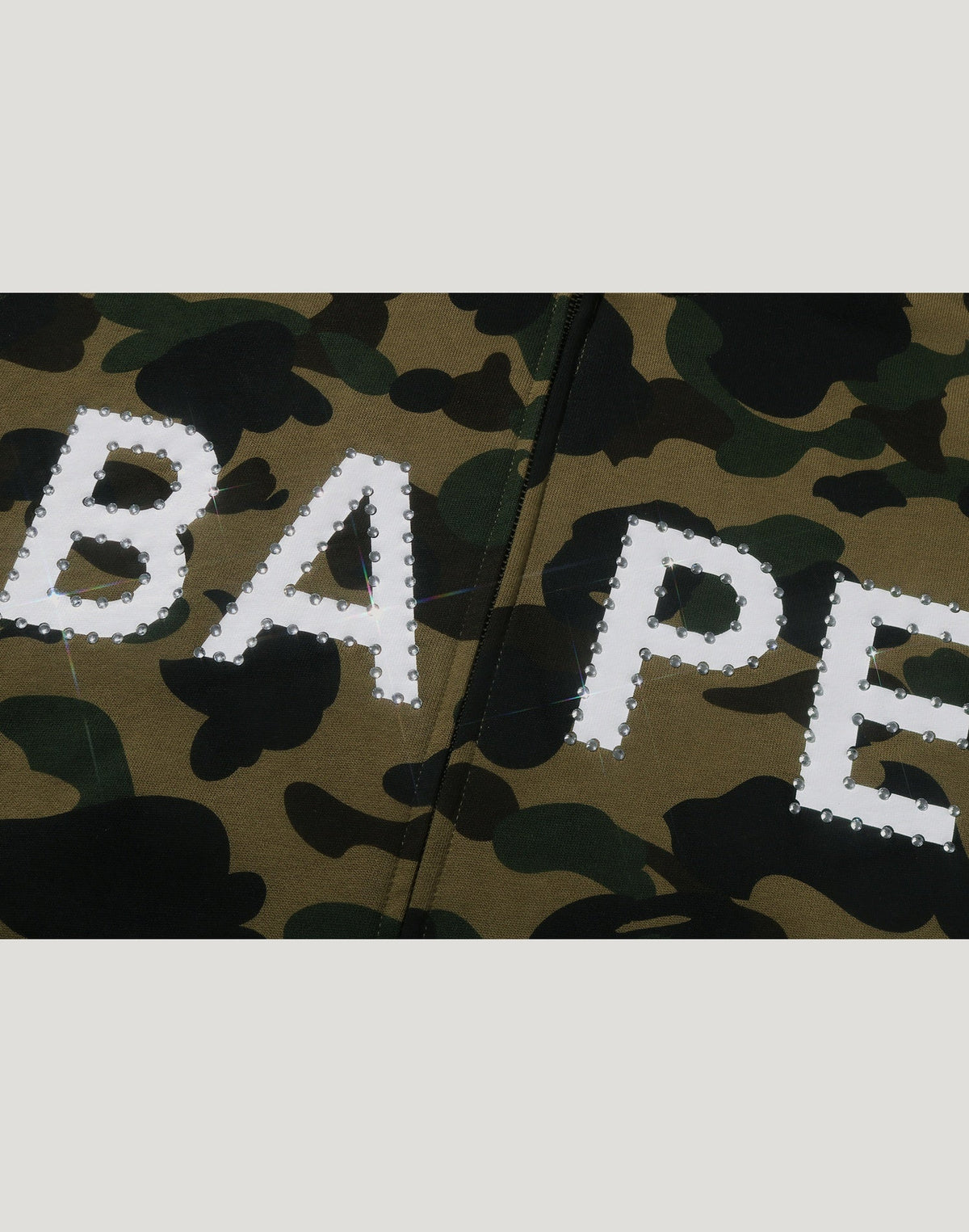 1ST CAMO BAPE LOGO RHINESTONE RELAXED FIT FULL ZIP HOODIE MENS