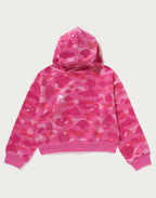COLOR CAMO APE HEAD SEQUIN CROPPED FULL ZIP HOOOIE LADIES