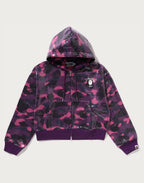 COLOR CAMO APE HEAD SEQUIN CROPPED FULL ZIP HOOOIE LADIES