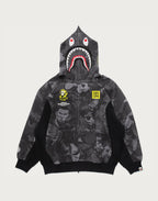 BAPE X CR7 LIFE ALL OVER PRINT LOGO RELAXED FIT SHARK HOODIE MENS