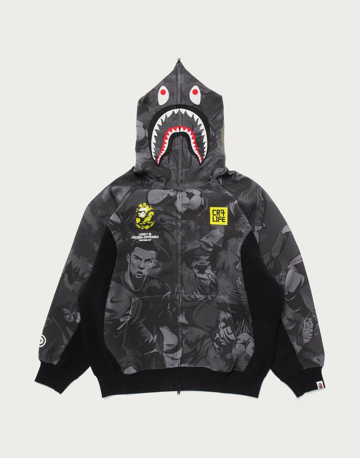 BAPE X CR7 LIFE ALL OVER PRINT LOGO RELAXED FIT SHARK HOODIE MENS