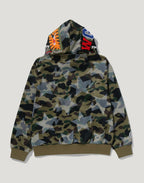 STA OVER PRINT 1ST CAMO MESH SHARK CROPPED FIT FULL ZIP HOODIE MENS